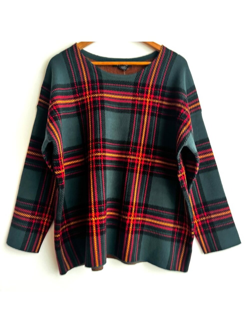 Tahari Plaid Green Multicolor Knit Top Sweater 2XL